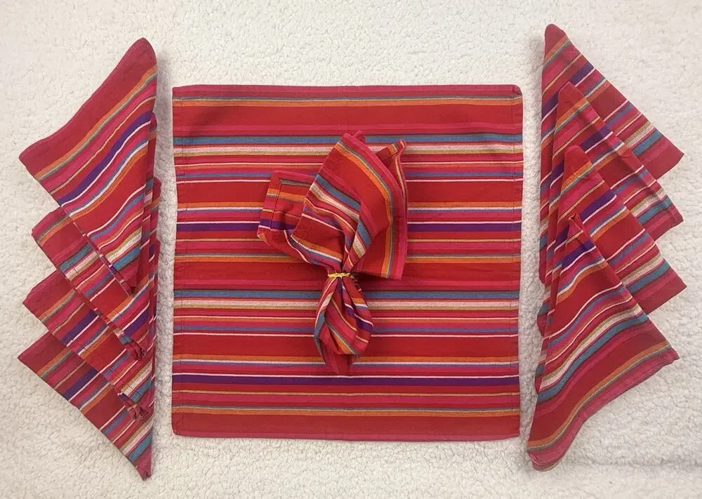 Target Casual Home Cabana Rio Collection Red Stripe Napkins 100% Cotton Set 10